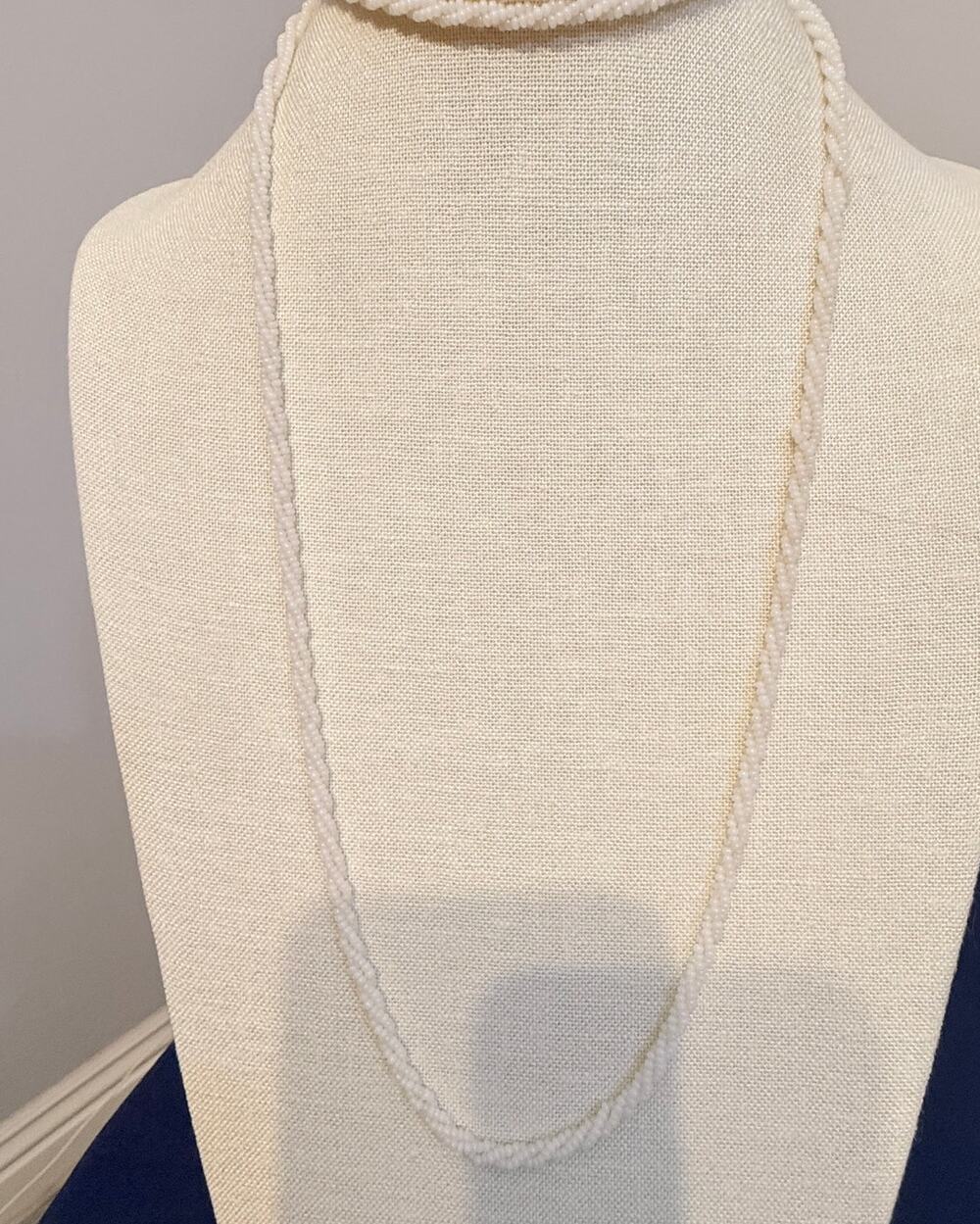 Vintage 54” Twisted White Seed Bead Endless Necklace